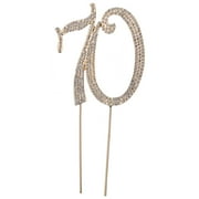 70 Cake Topper for 70th Birthday Party or Anniversary Crystal Rhinestones Decorative Cake Topper for Party Supplies (Gold)